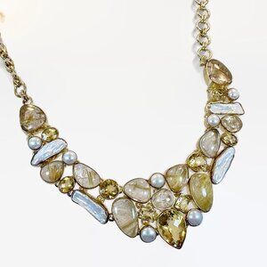 Quartz Necklace Designer Arya Sterling Silver Bib Necklace Vintage Citrine Pearl